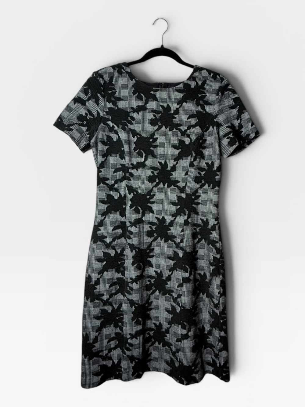 Brooks Brothers Sheath Dress Short Sleeve Dress Black Grey Print Size 10 (K)